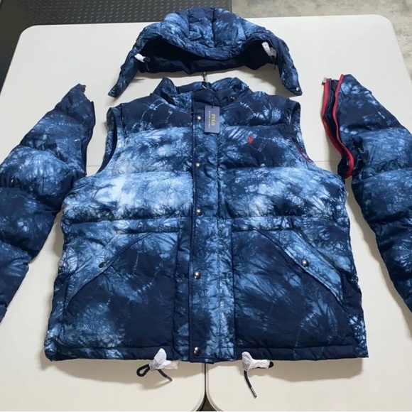 🆕Polo Ralph Lauren Boulder Puffer Jacket removable hood/sleeve Navy Tie-Dye M - Picture 10 of 14